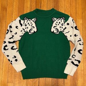 Green Sweater with Leopard Design